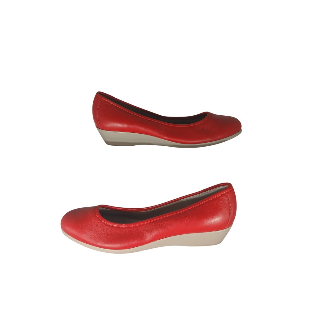 Rockport Wedge Pumps 9 Red Leather Comfort Slip On Round Toe Shoes